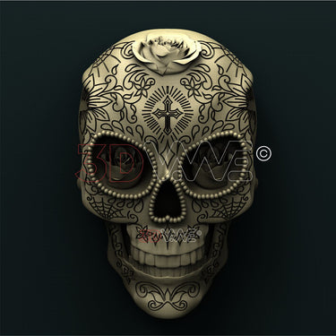 SUGAR SKULL WITH ROSES 3D STL 3DWave